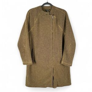 Banana Republic Women’s M Earthy Olive Green Long Sherpa Teddy Zip Front Jacket